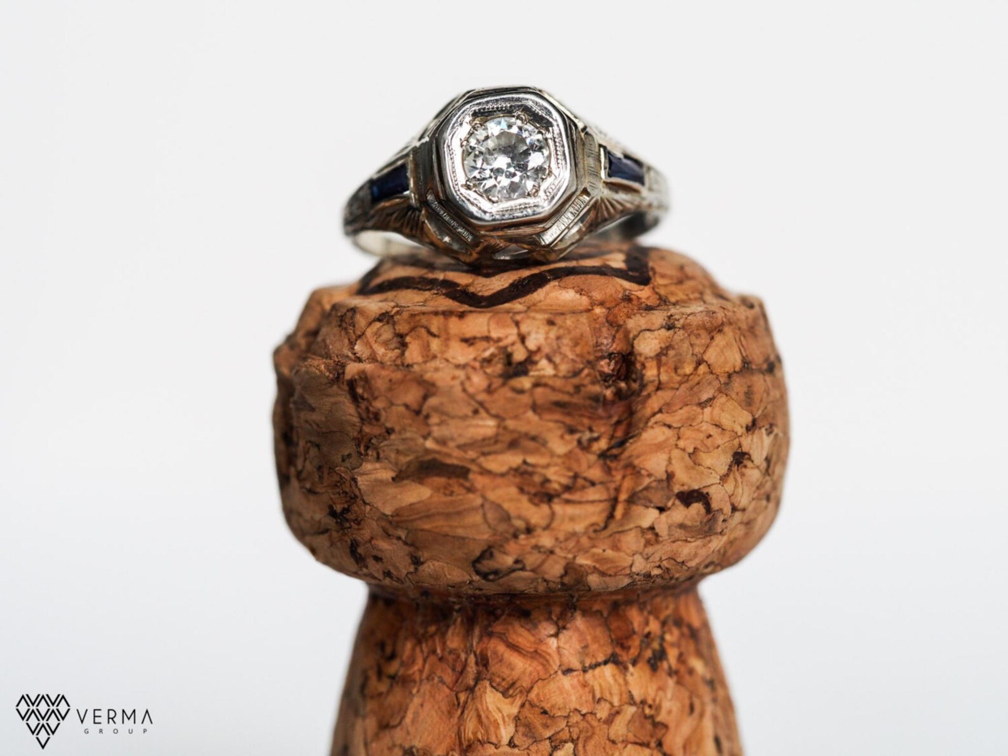 18K Antique Engagement Ring w/ Sapphire & Diamond VEG#34 For Sale 1