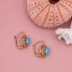 18k Antique floral dormeuse sleepers - solid gold - Turquoise & diamonds