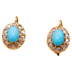 18k Antique floral dormeuse sleepers - solid gold - Turquoise & diamonds