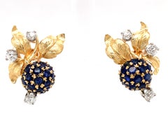 18K Antique Sapphire & Diamond Blackberry Earrings