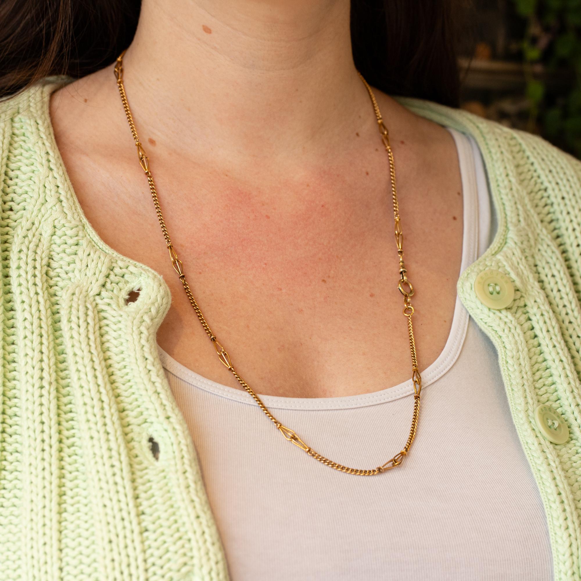 18k Antique solid gold Sautoir - Victorian necklace - Long guard chain dog clasp For Sale 6