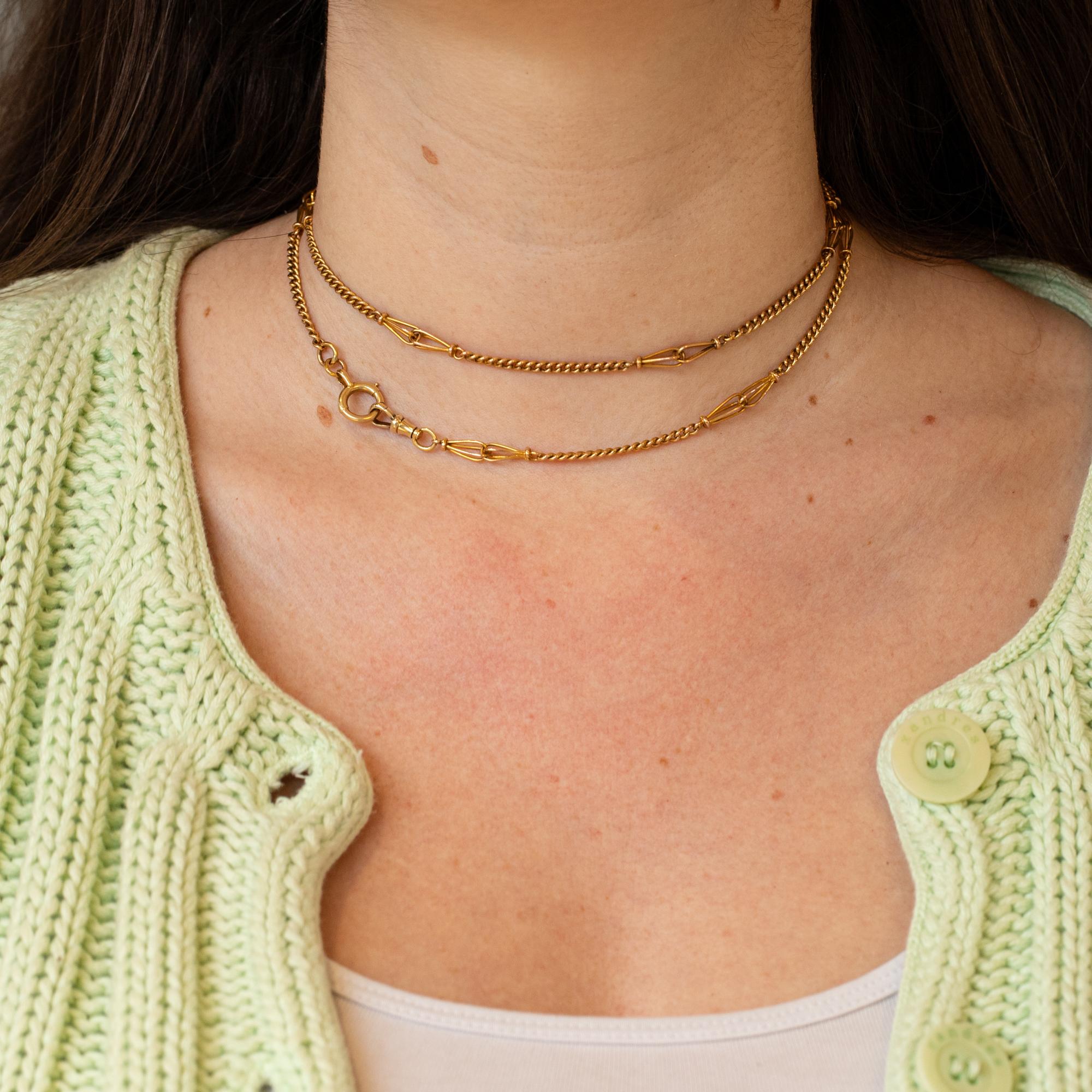 18k Antique solid gold Sautoir - Victorian necklace - Long guard chain dog clasp For Sale 7