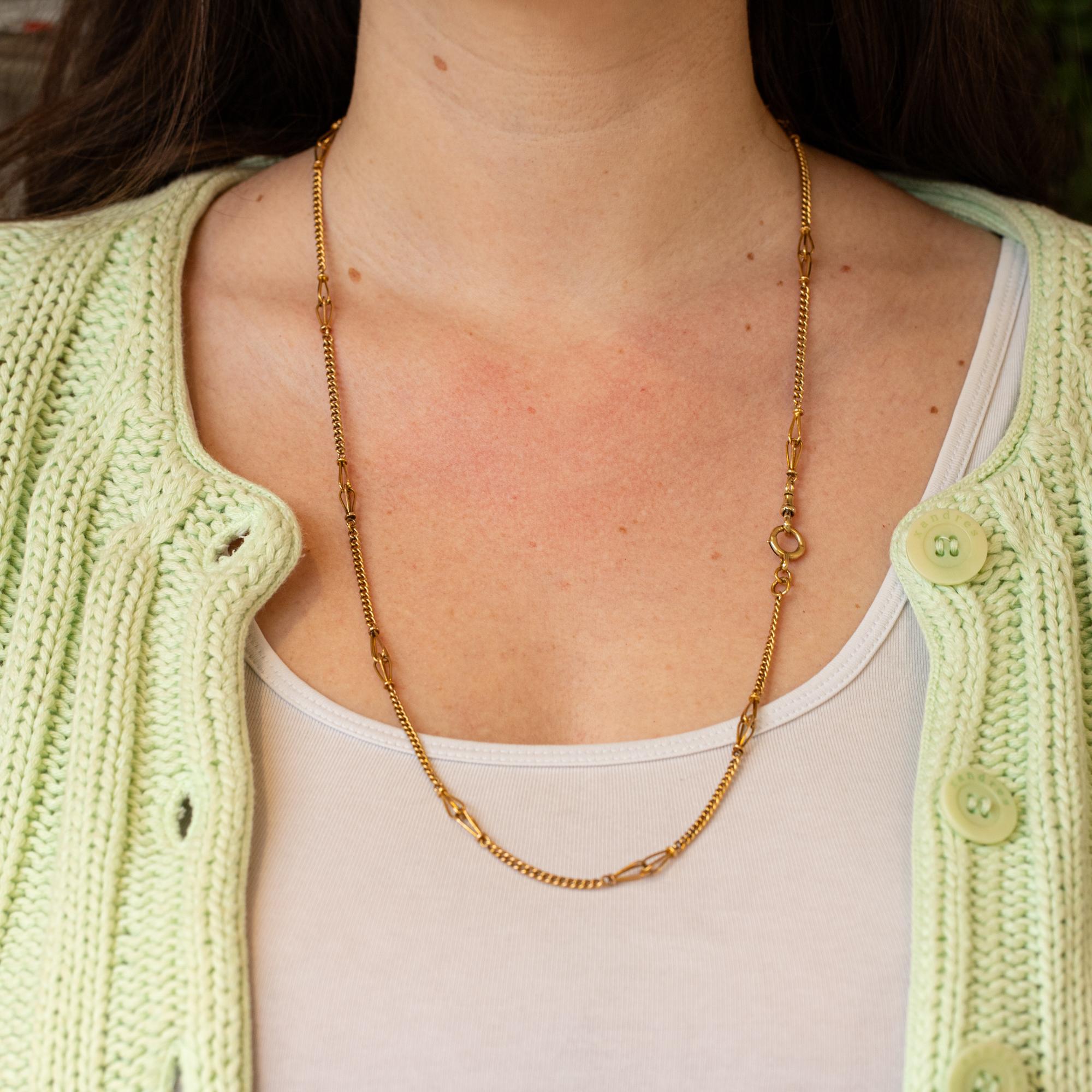 18k Antique solid gold Sautoir - Victorian necklace - Long guard chain dog clasp For Sale 8