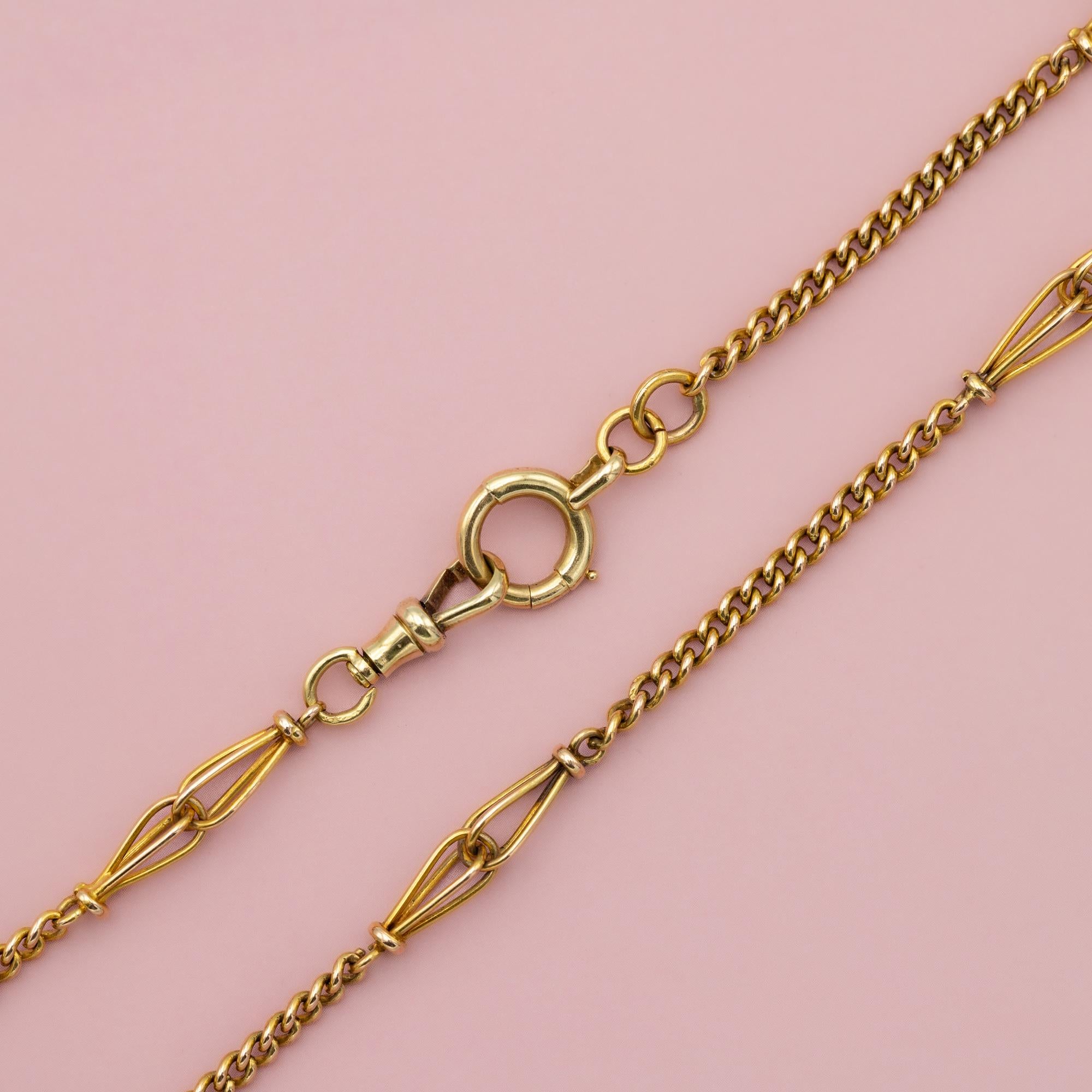 18k Antique solid gold Sautoir - Victorian necklace - Long guard chain dog clasp In Good Condition For Sale In Antwerp, BE