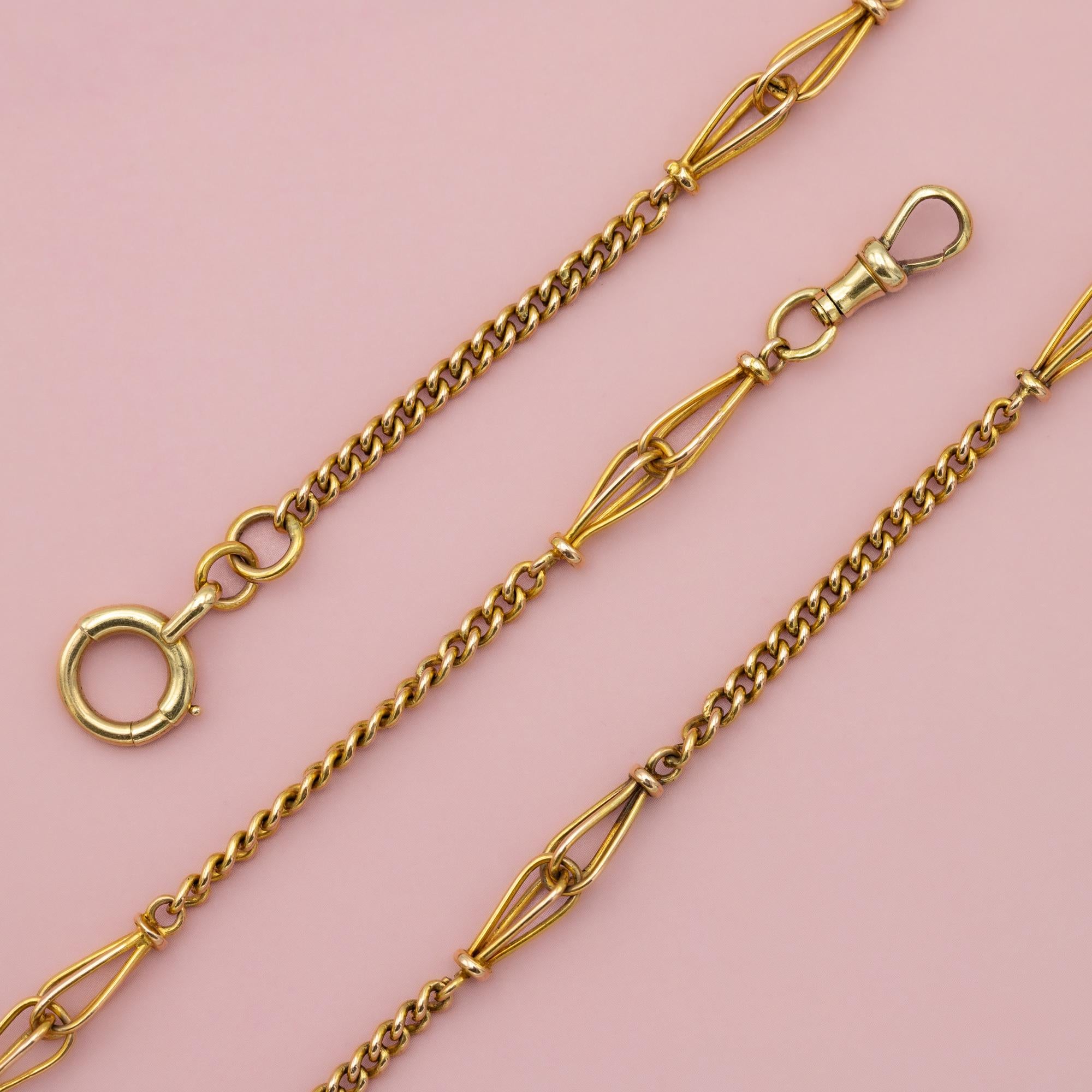 Women's or Men's 18k Antique solid gold Sautoir - Victorian necklace - Long guard chain dog clasp For Sale
