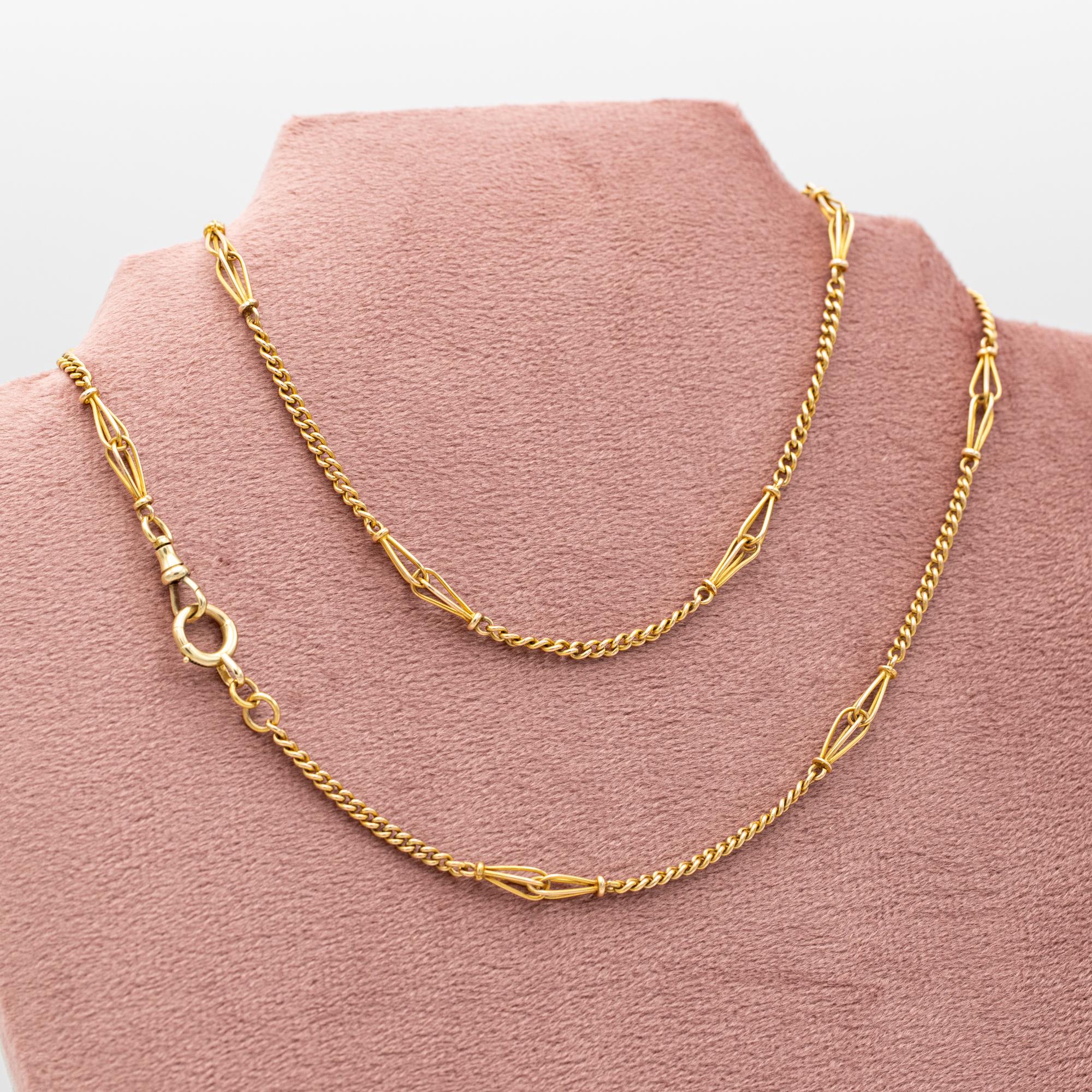 18k Antique solid gold Sautoir - Victorian necklace - Long guard chain dog clasp For Sale 2