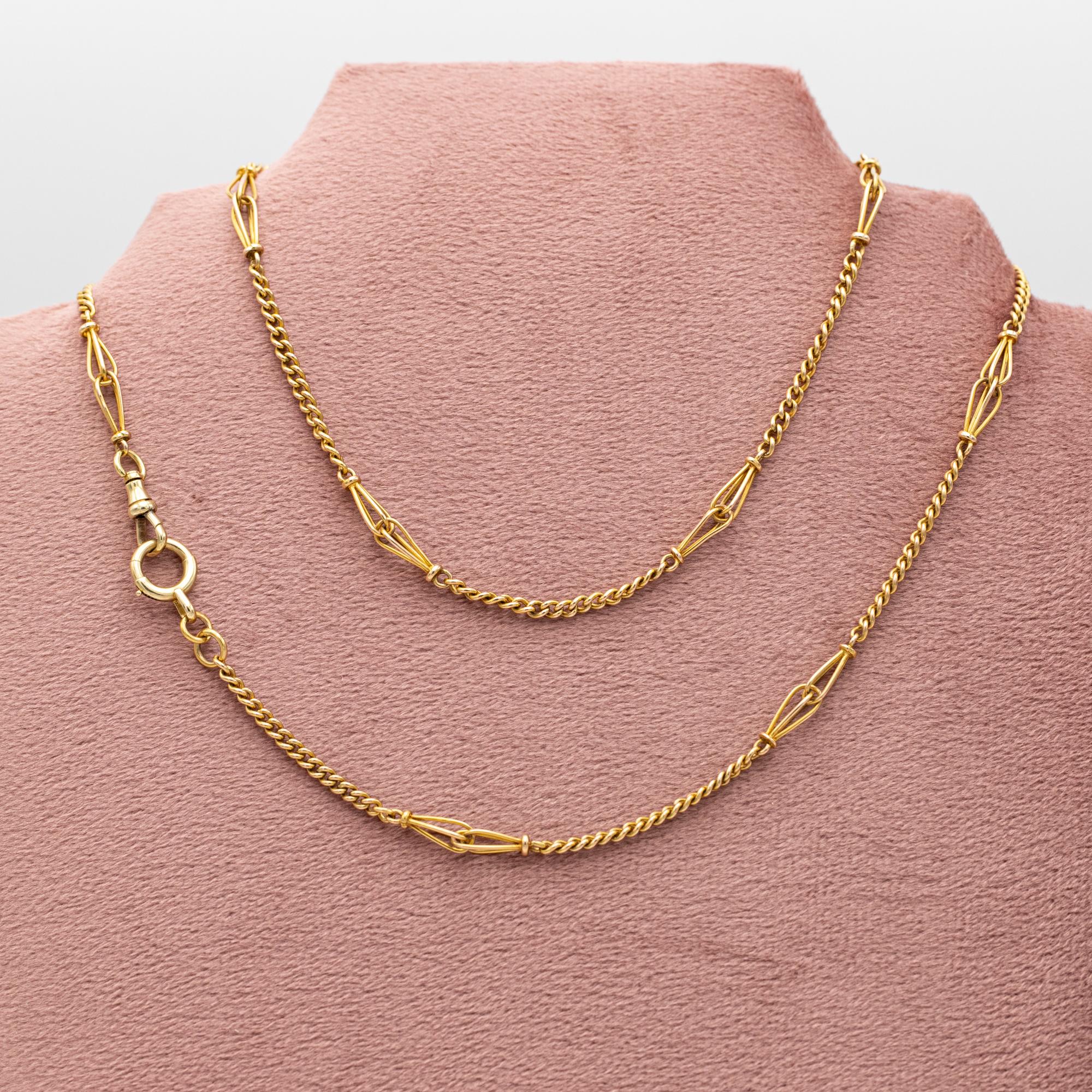 18k Antique solid gold Sautoir - Victorian necklace - Long guard chain dog clasp For Sale 3