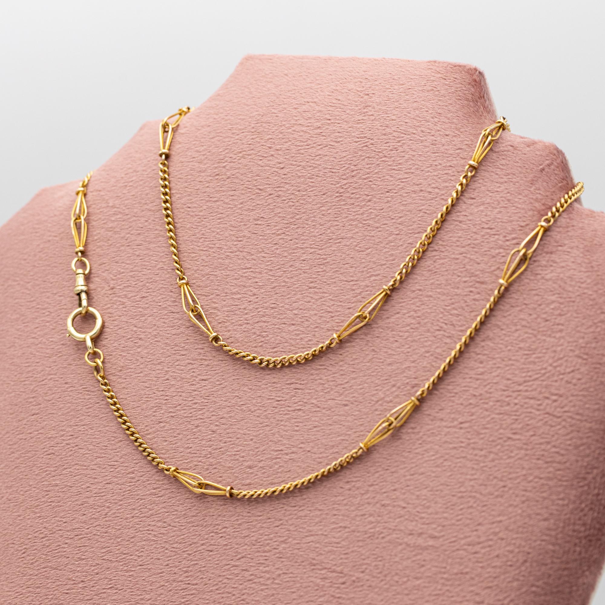 18k Antique solid gold Sautoir - Victorian necklace - Long guard chain dog clasp For Sale 4