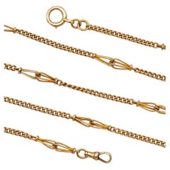 18k Antique solid gold Sautoir - Victorian necklace - Long guard chain dog clasp