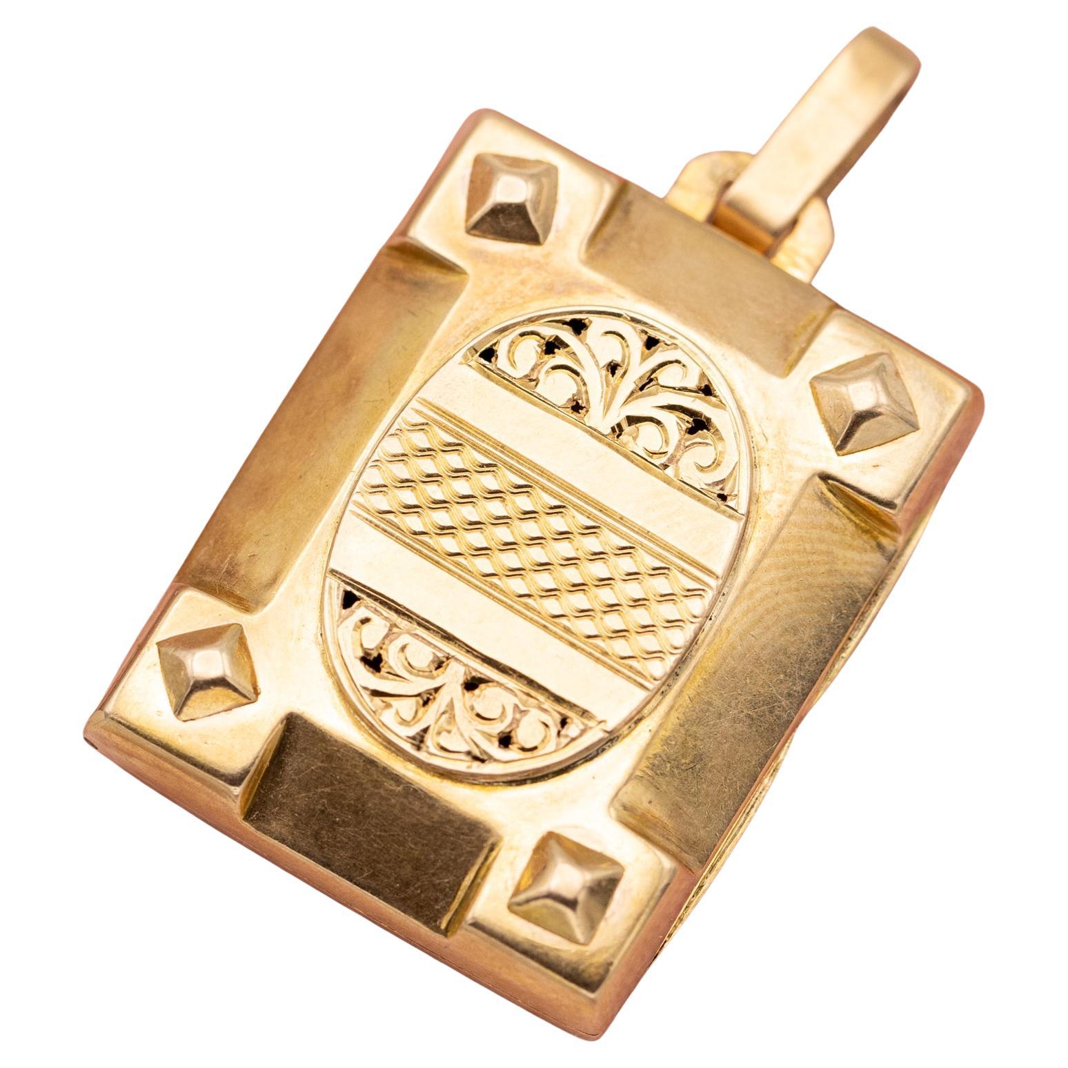 18k Antikes quadratisches Foto Medaillon - antiker Anhänger - 18 Karat massives Gold Medaille