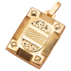 18k Antikes quadratisches Foto Medaillon - antiker Anhänger - 18 Karat massives Gold Medaille