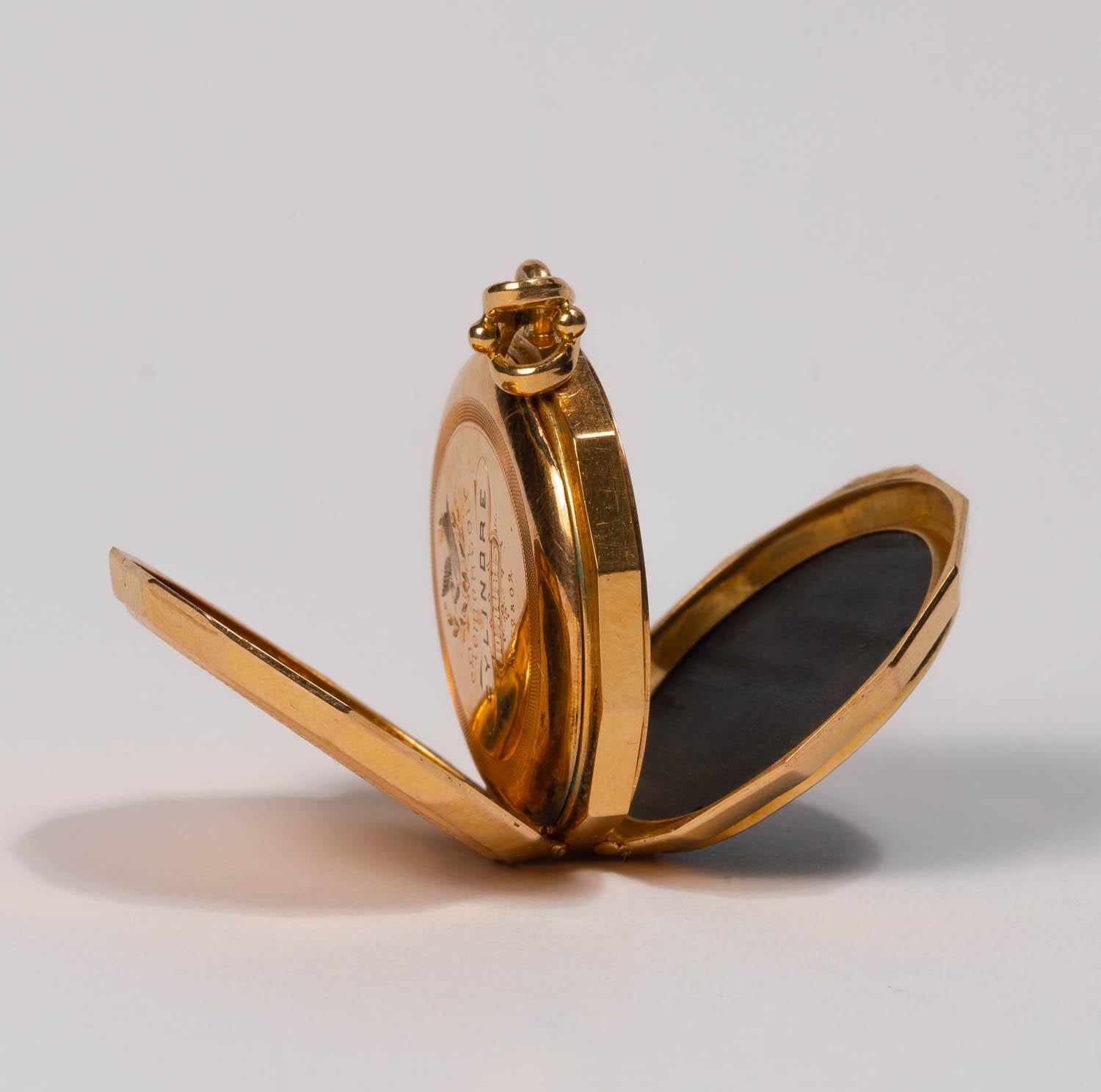 18K Antique Victorian Onyx Mourning Locket, Remontoir Watch Gold Bird Locket 1