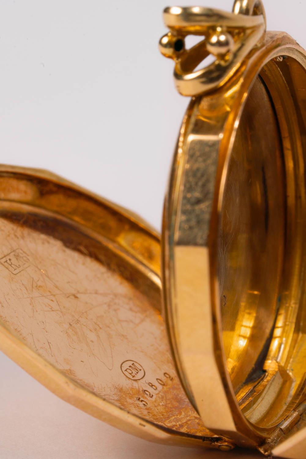 18K Antique Victorian Onyx Mourning Locket, Remontoir Watch Gold Bird Locket 3