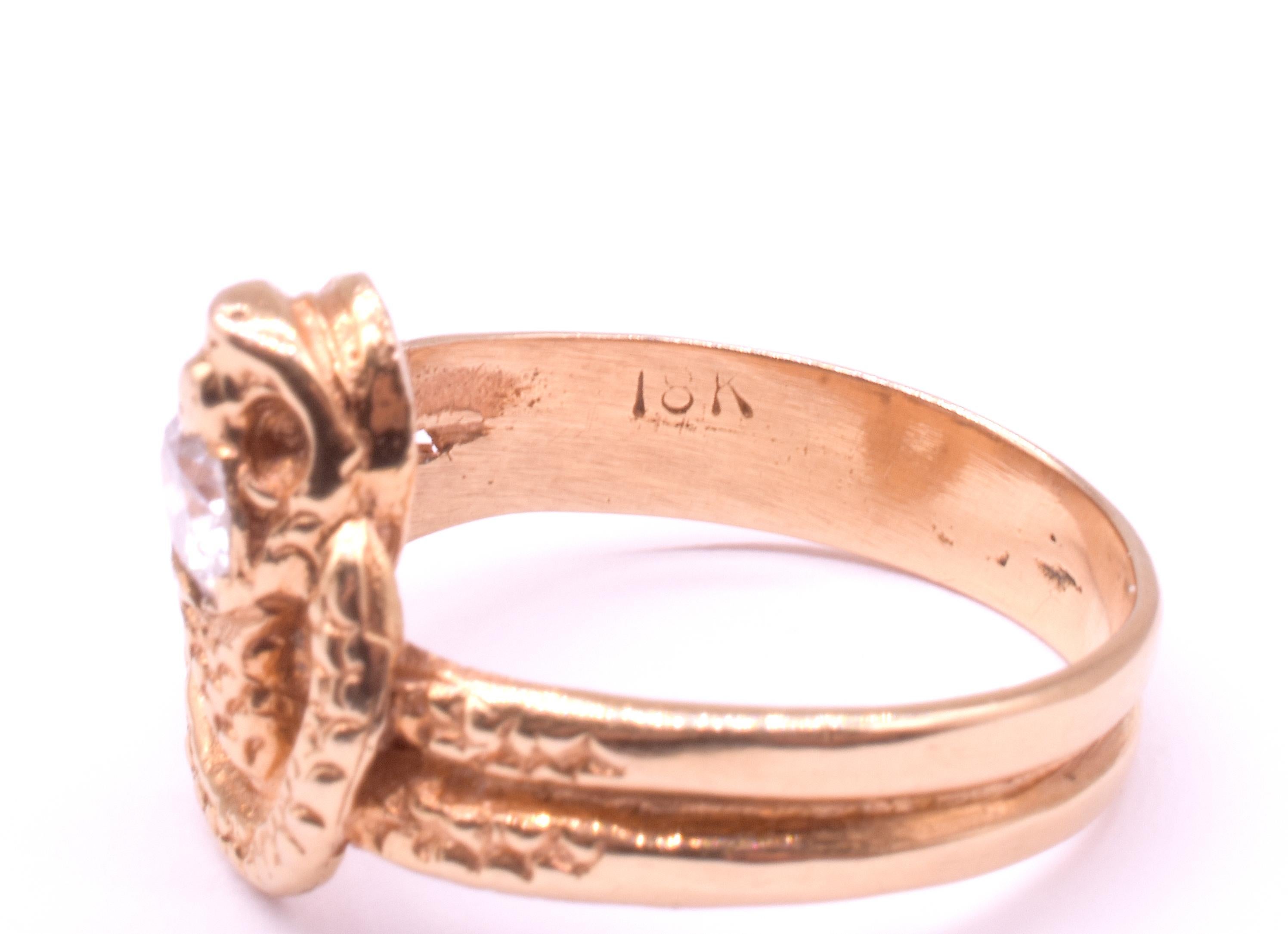 Anillo Victoriano Antiguo de Serpiente de 18K con Cabeza de Diamante y Detalles Tallados en venta 5