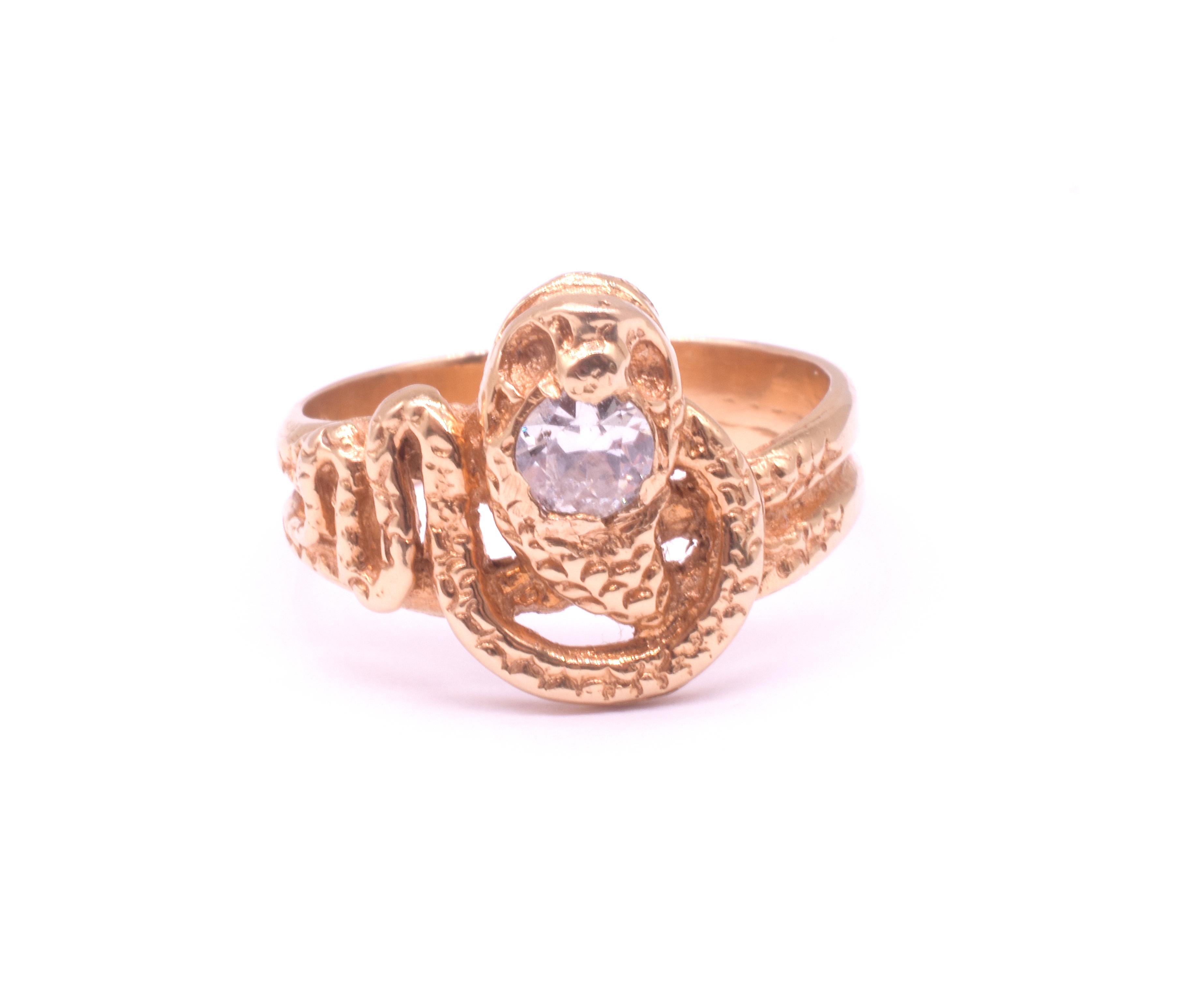 Anillo Victoriano Antiguo de Serpiente de 18K con Cabeza de Diamante y Detalles Tallados Corte europeo antiguo en venta