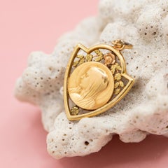 18K Antique Virgin Mary pendant - Religious Floral Catholic charm