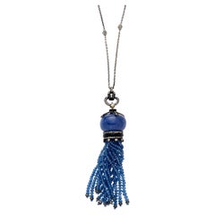 18k Antiqued Gold & Silver Tassel Necklace W/Tanzanite & Diamonds