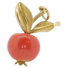 Pendentif en forme de pomme 18k. Grand pendentif pomme orange en cornaline. Breloque pomme 18k
