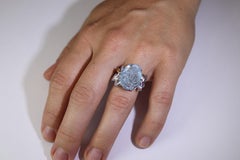 18k Aquamarine Sapphire ring. Carved Flower Aquamarine with Diamonds Sapphires