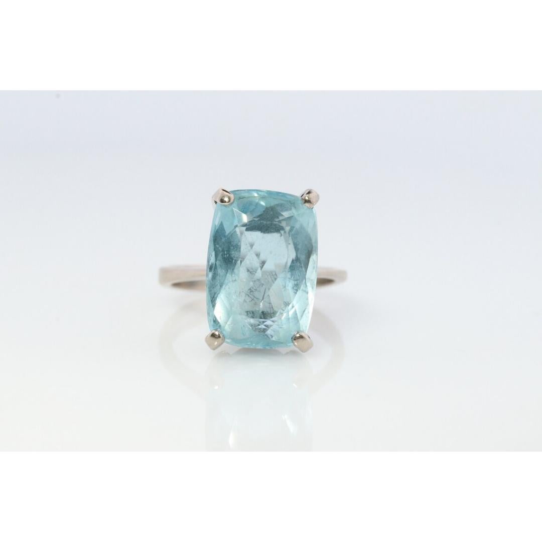 Women's 18k Aquamarine Solitaire ring. Huge Light Aquamarine 8.5ct Emerald cut gem. For Sale