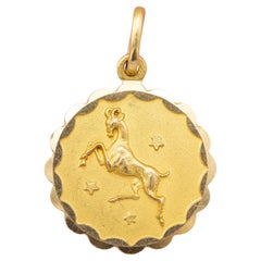 18K Aries, Vintage 18 karat zodiac charm pendant - solid yellow gold - Star Sign
