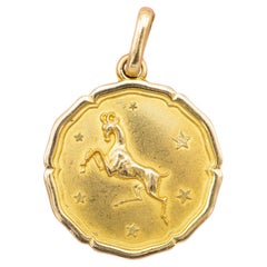 18K Aries, Vintage 18 karat zodiac charm pendant - solid yellow gold - Star Sign