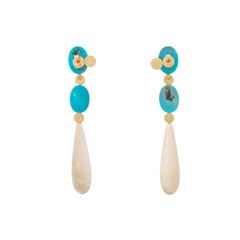 18K Arizona Turquoise, Imperial Diospide and Woolly Mammoth Ivory Earrings