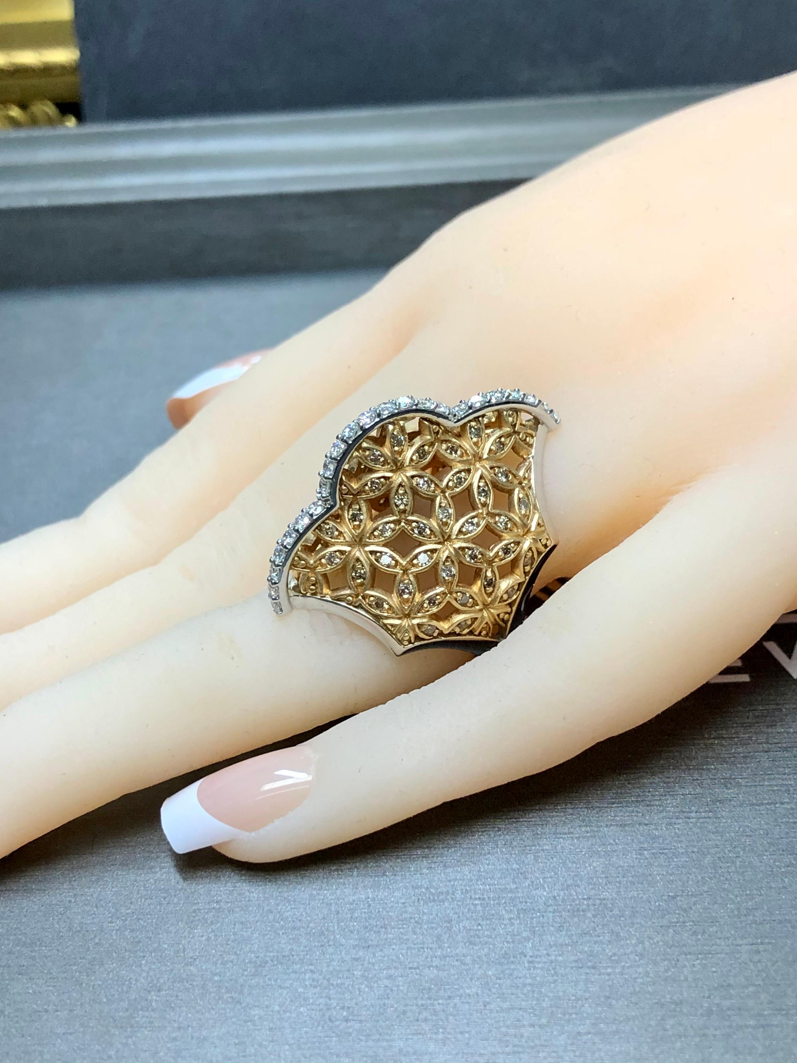 18K ARMAGGAN White Rose Gold Diamond Floral Open Work Cocktail Ring Sz 7.5  For Sale 5