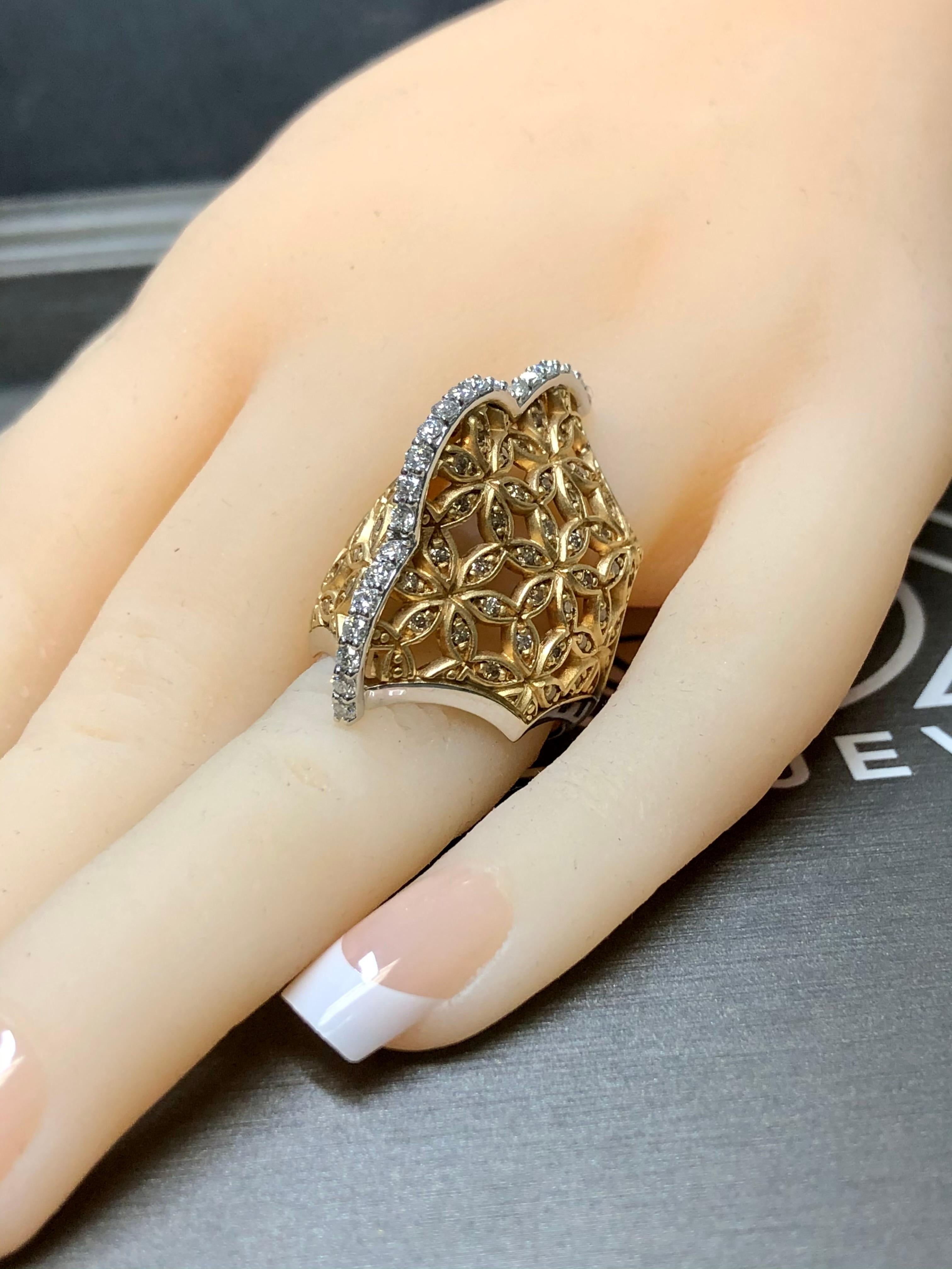 18K ARMAGGAN White Rose Gold Diamond Floral Open Work Cocktail Ring Sz 7.5  For Sale 7