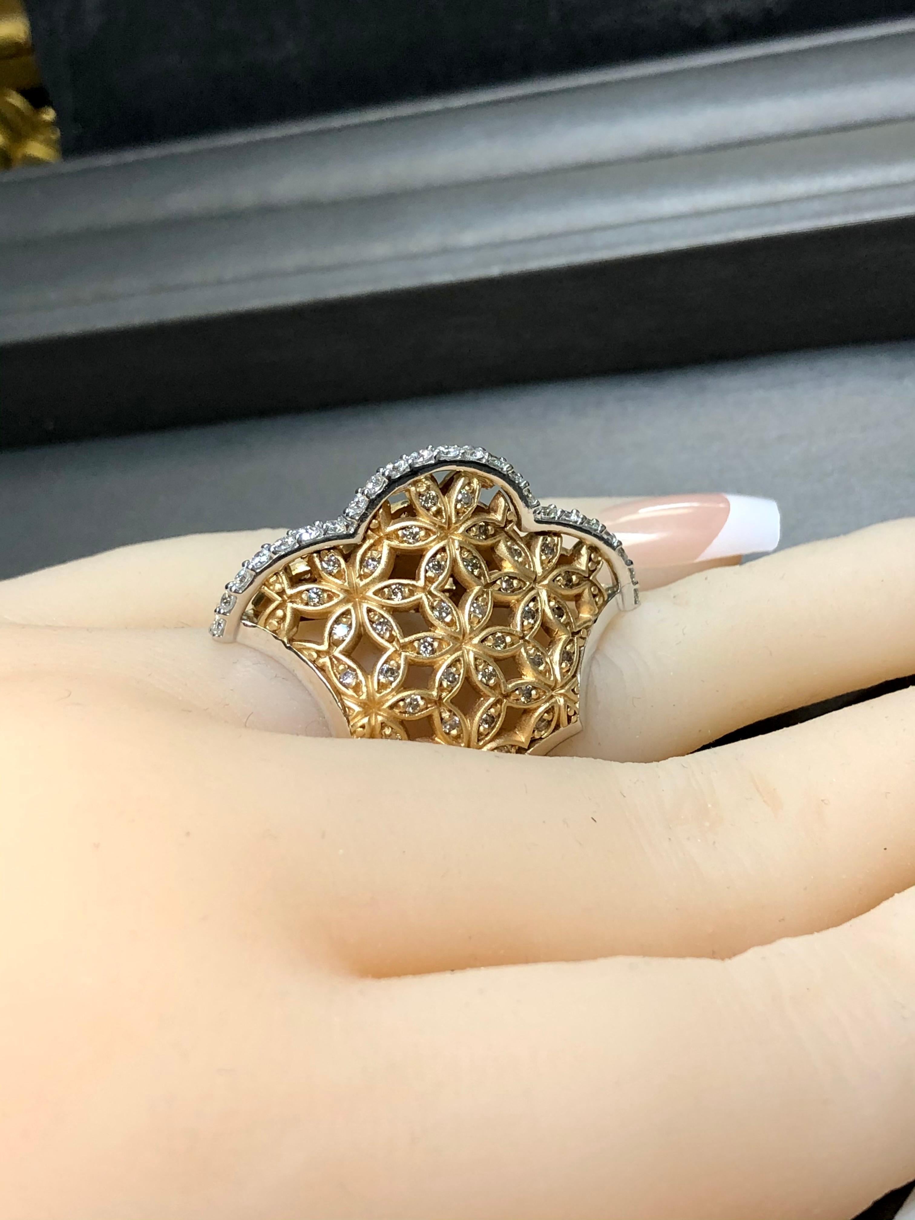 18K ARMAGGAN White Rose Gold Diamond Floral Open Work Cocktail Ring Sz 7.5  For Sale 8