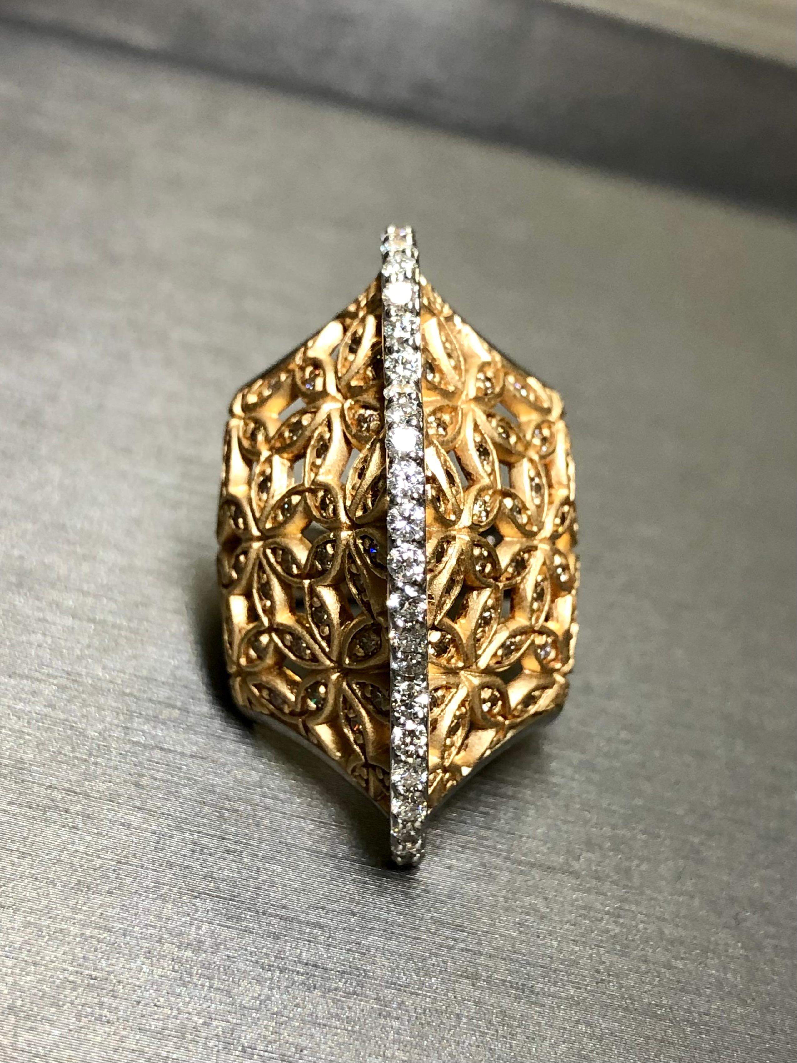 18K ARMAGGAN White Rose Gold Diamond Floral Open Work Cocktail Ring Sz 7.5  For Sale 1