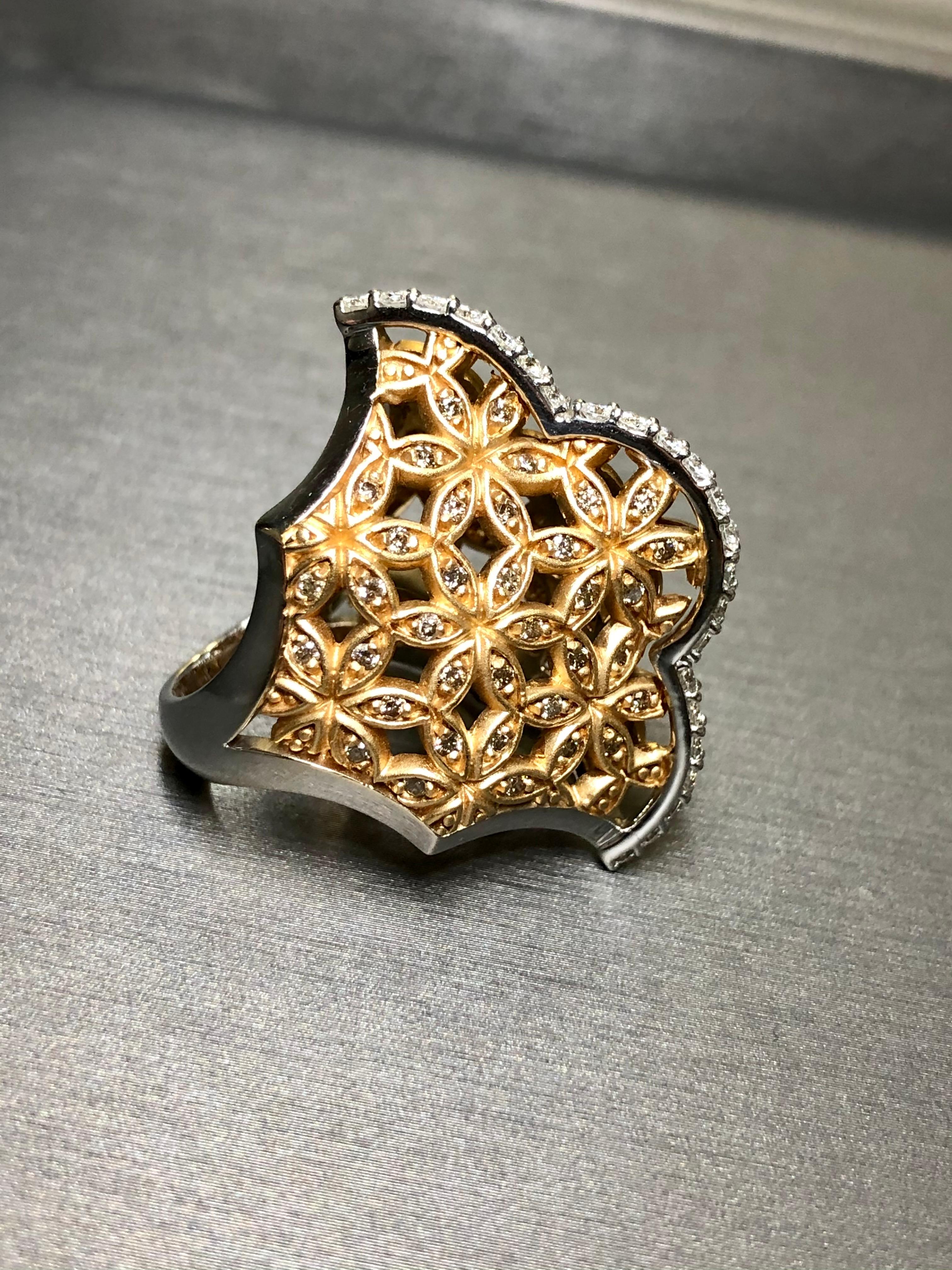 18K ARMAGGAN White Rose Gold Diamond Floral Open Work Cocktail Ring Sz 7.5  For Sale 2