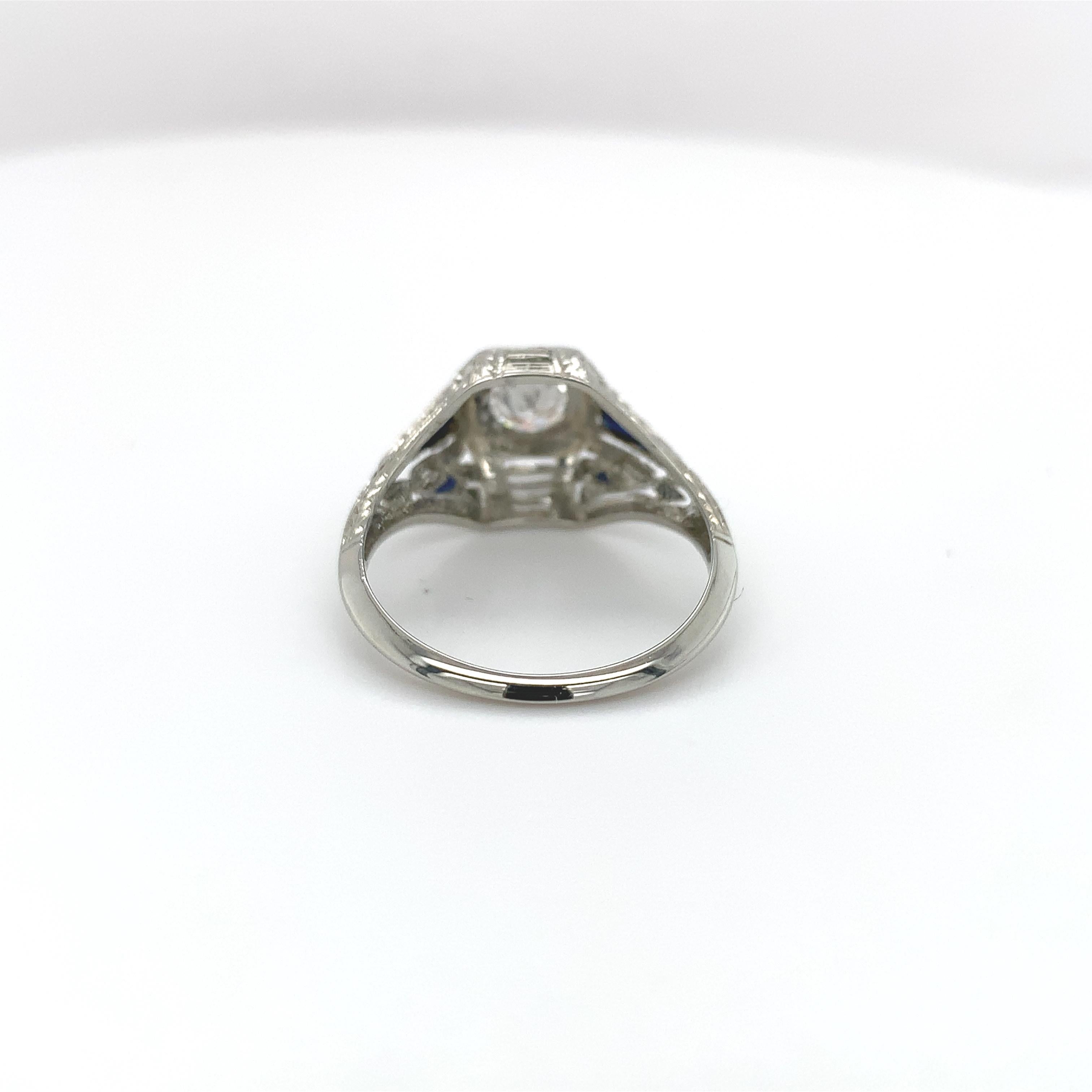 Women's or Men's 18K Art Deco .41ct Diamond Filigree Ring with GIA Report For Sale