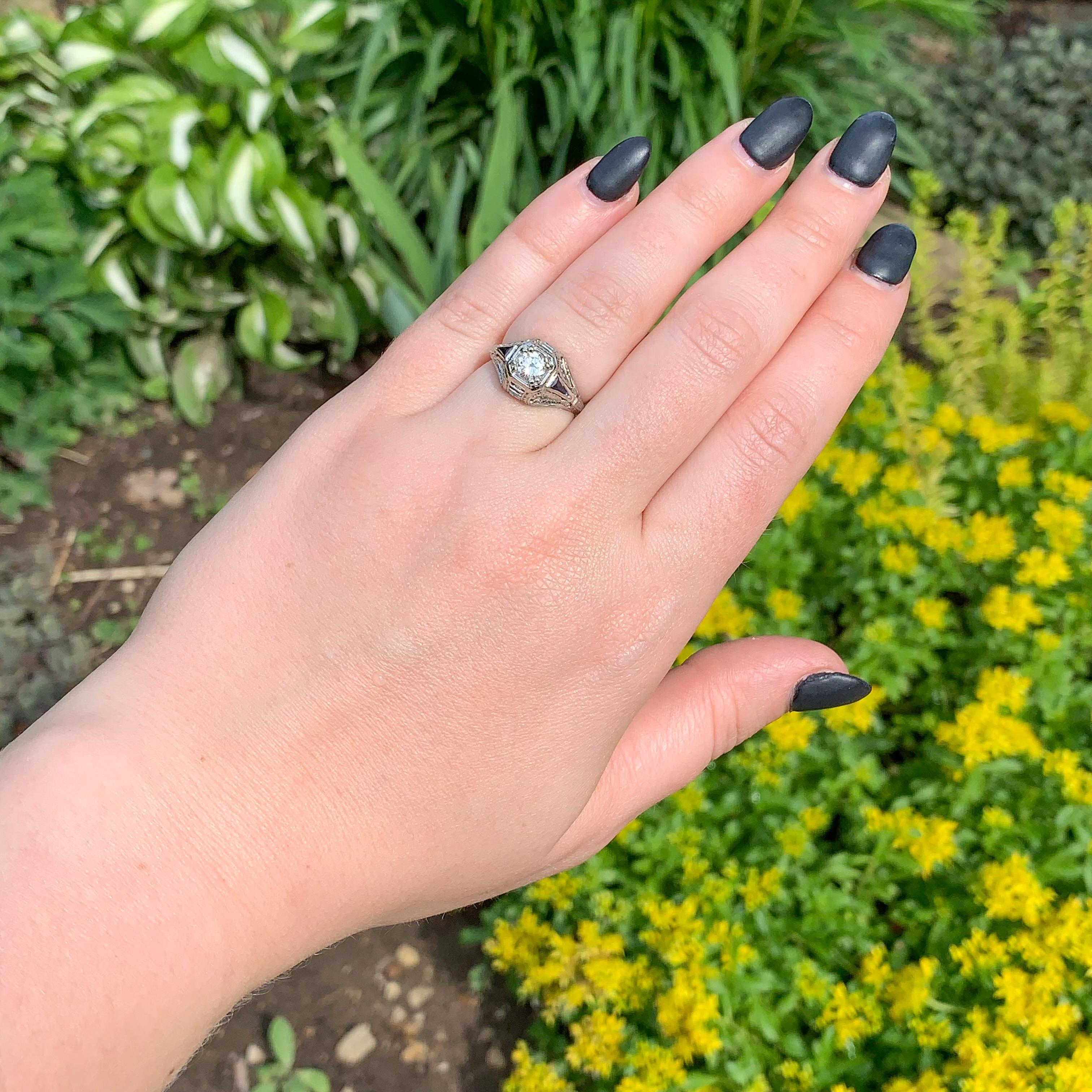 18K Art Deco .41ct Diamond Filigree Ring with GIA Report For Sale 1