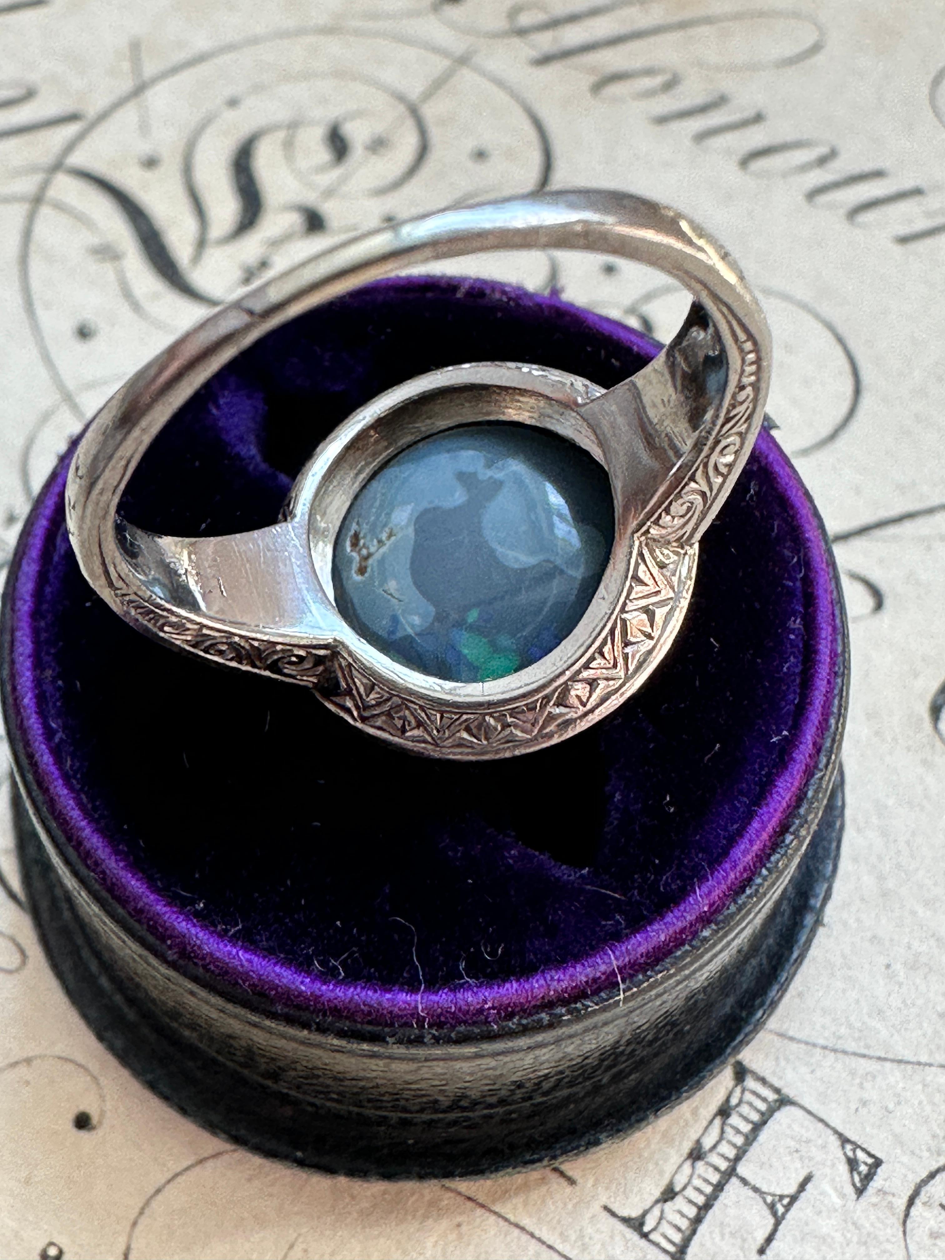Cabochon 18K Art Deco Black Opal Ring For Sale