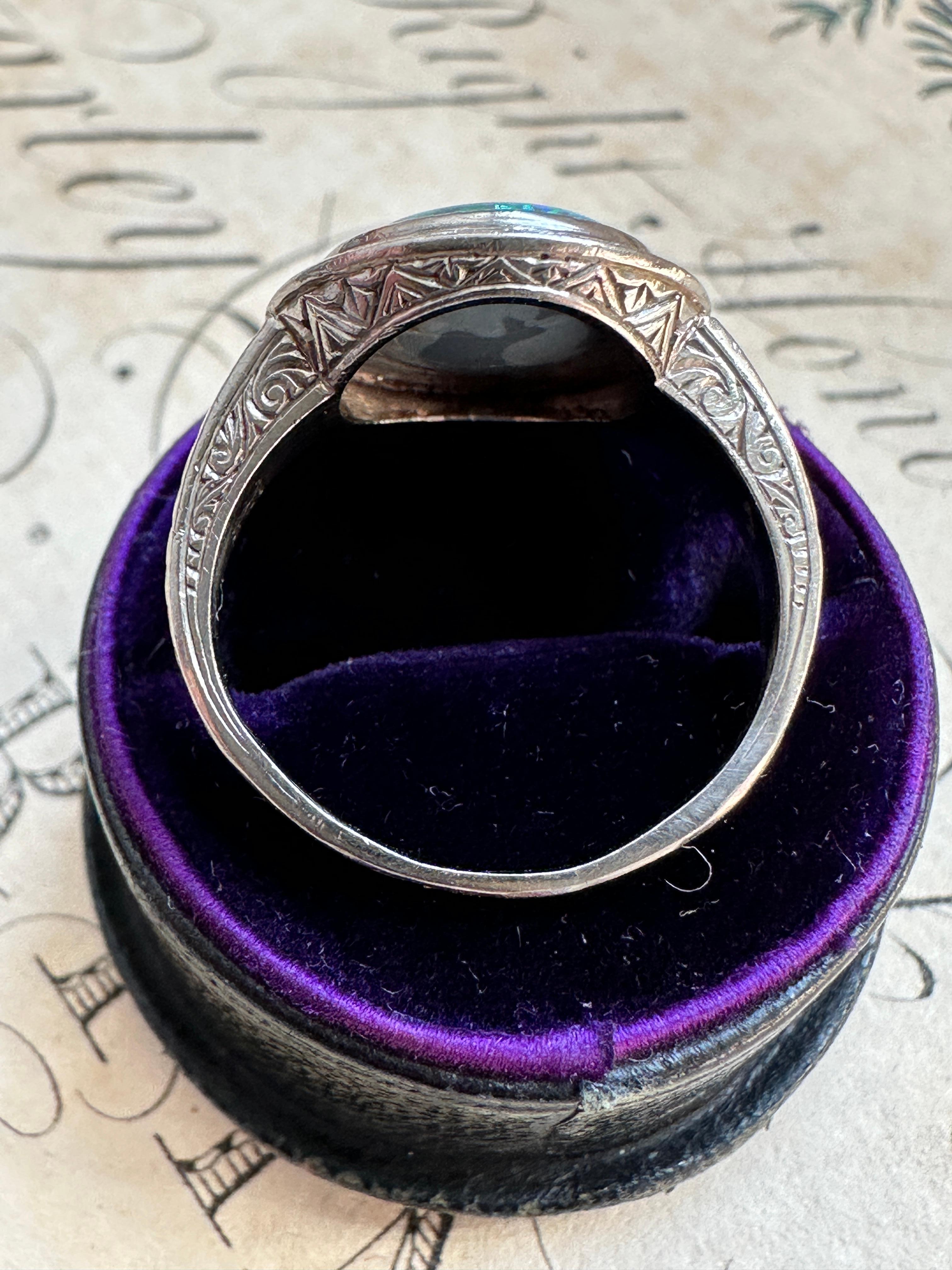 Women's or Men's 18K Art Deco Black Opal Ring For Sale