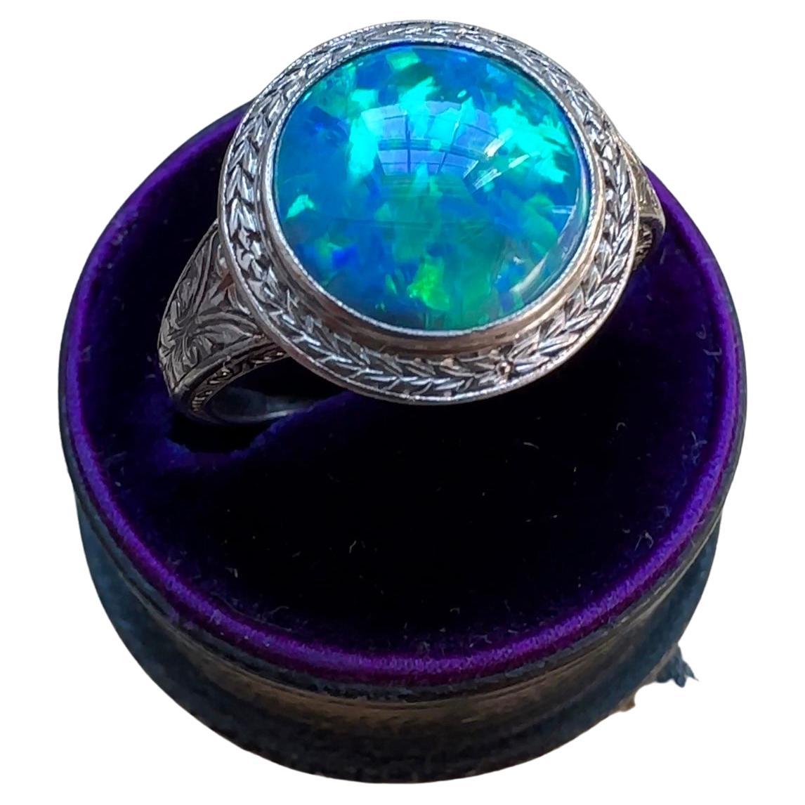 18K Art Deco Black Opal Ring For Sale