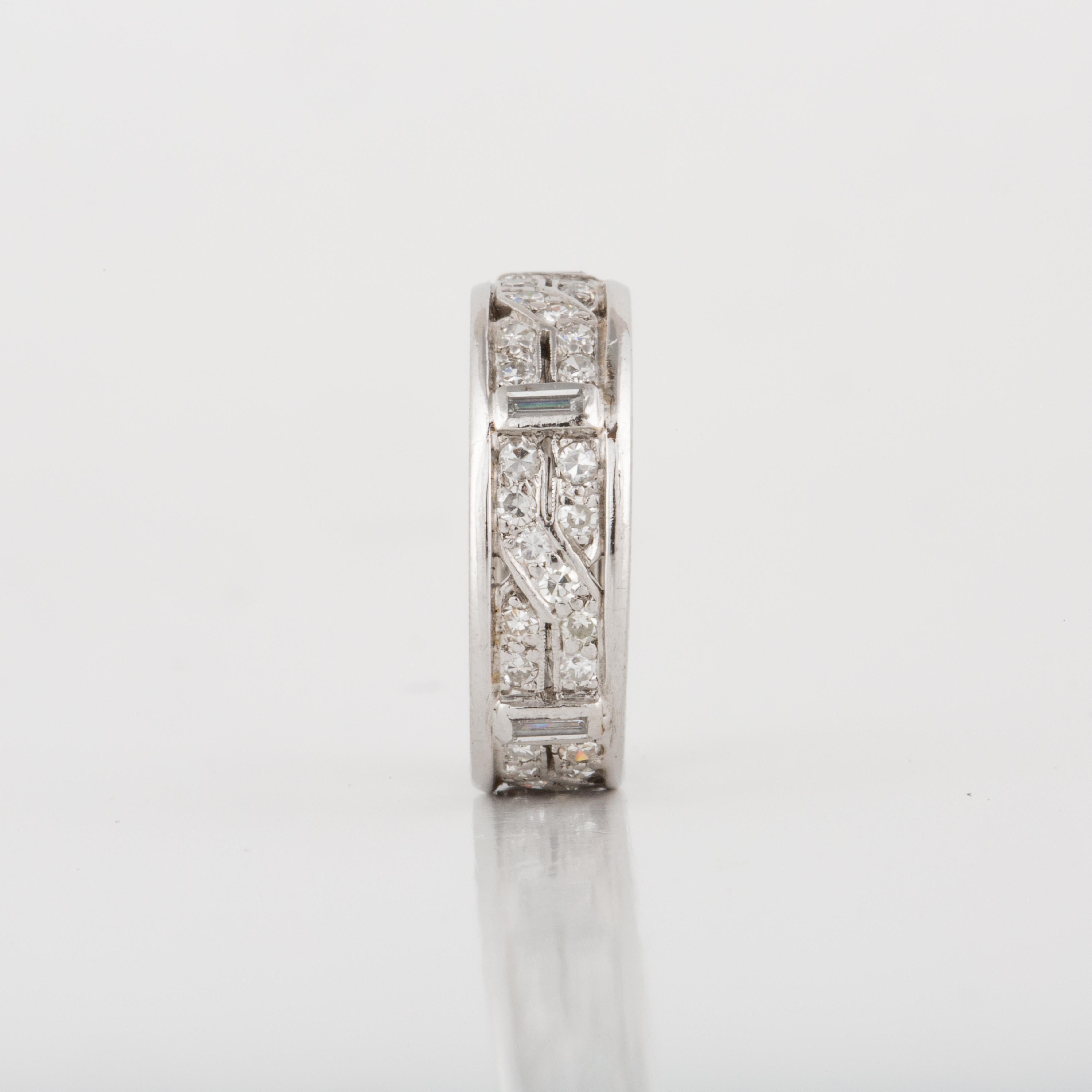 Single Cut Art Deco 18K White Gold Diamond Eternity Band For Sale