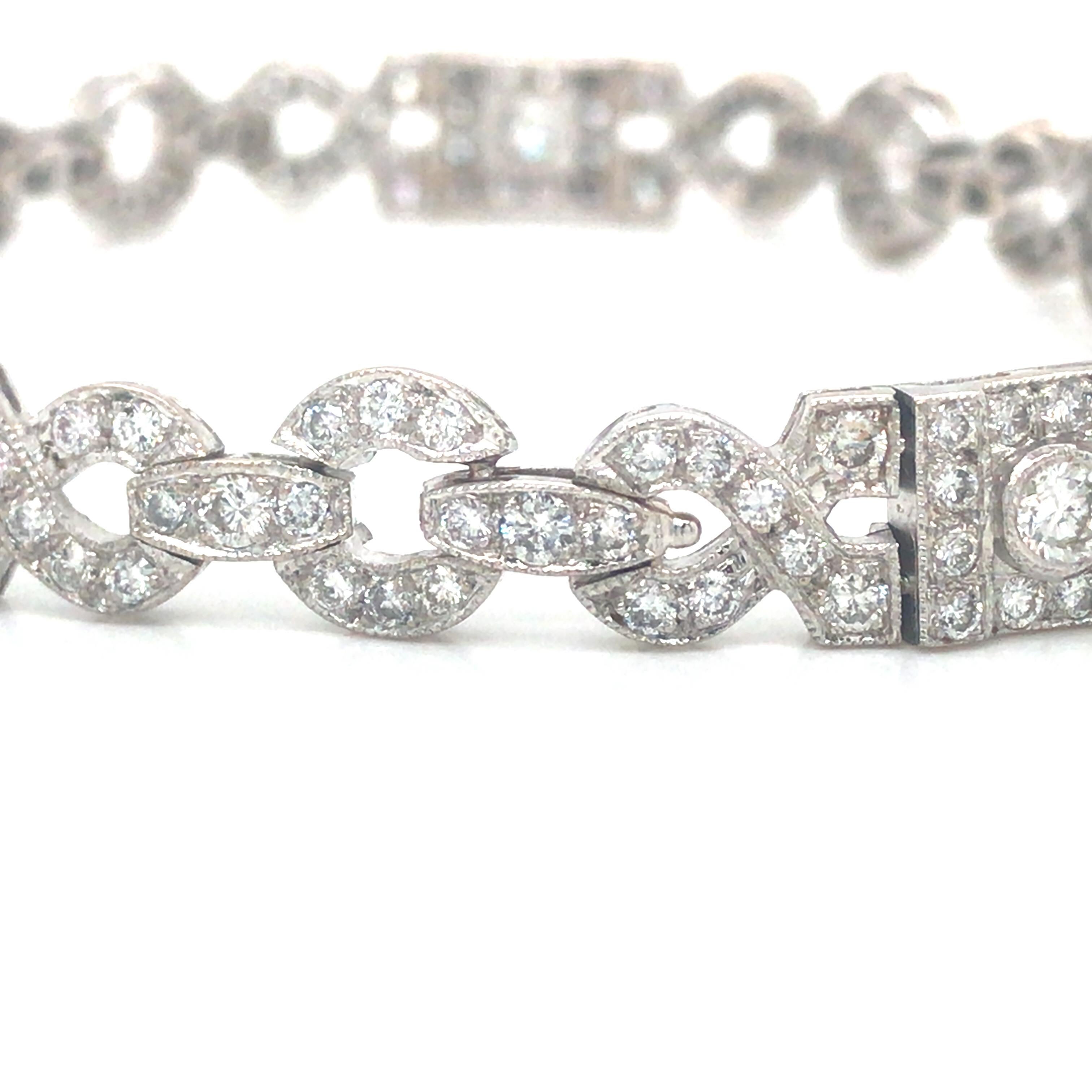 Women's 18K Art Deco Diamond Pave Geometric Bracelet White Gold For Sale
