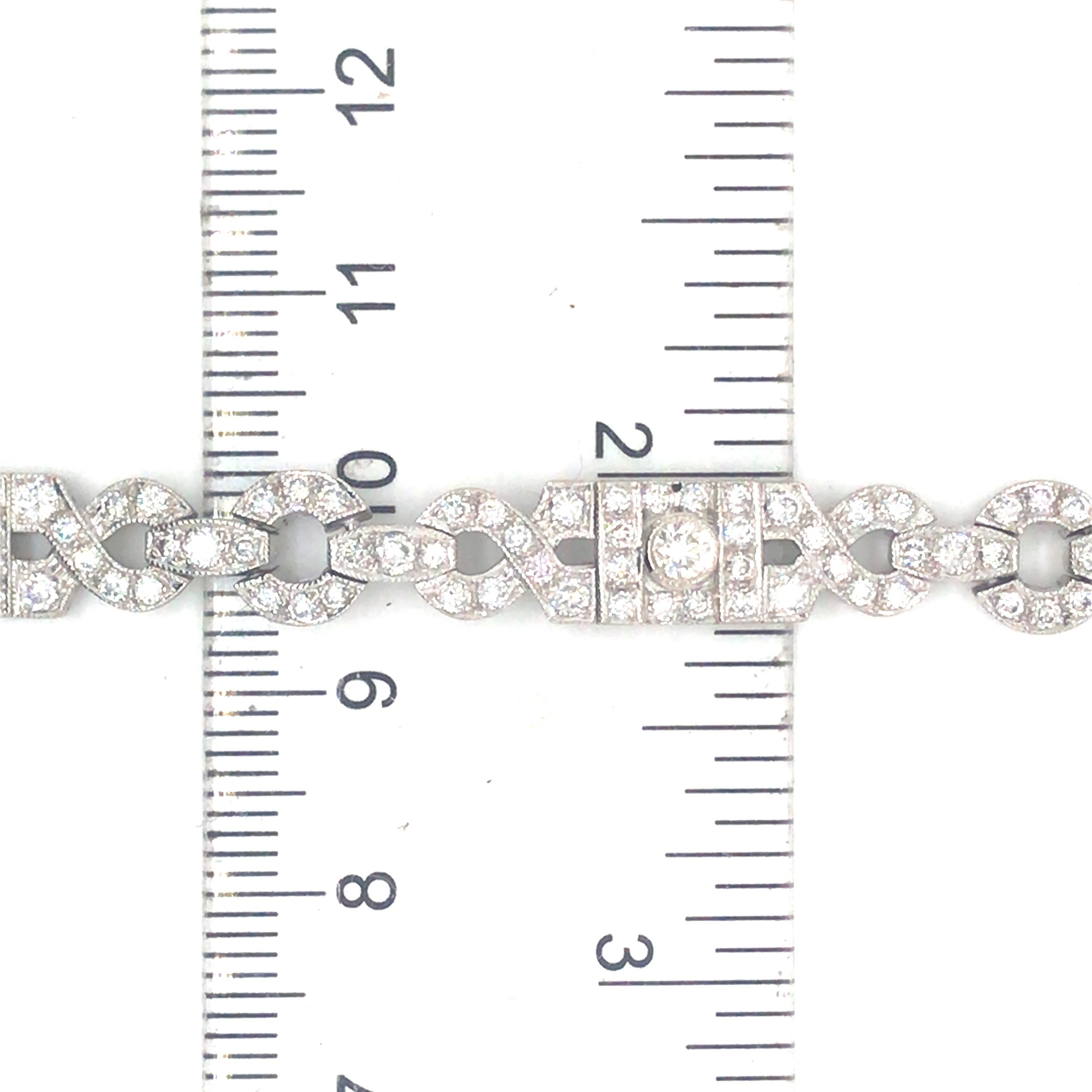 18K Art Deco Diamond Pave Geometric Bracelet White Gold For Sale 3