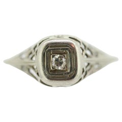 18k Art Deco Diamond ring. 18k White Gold Filigree Ring