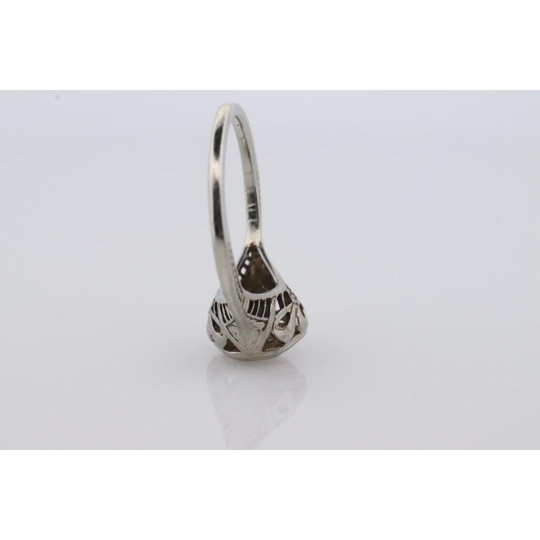 18 Karat Art Deco Diamantring. 18 Karat Weißgold Filigraner Ring. Offene sechseckige Fassung im Zustand „Gut“ im Angebot in Port Charlotte, FL