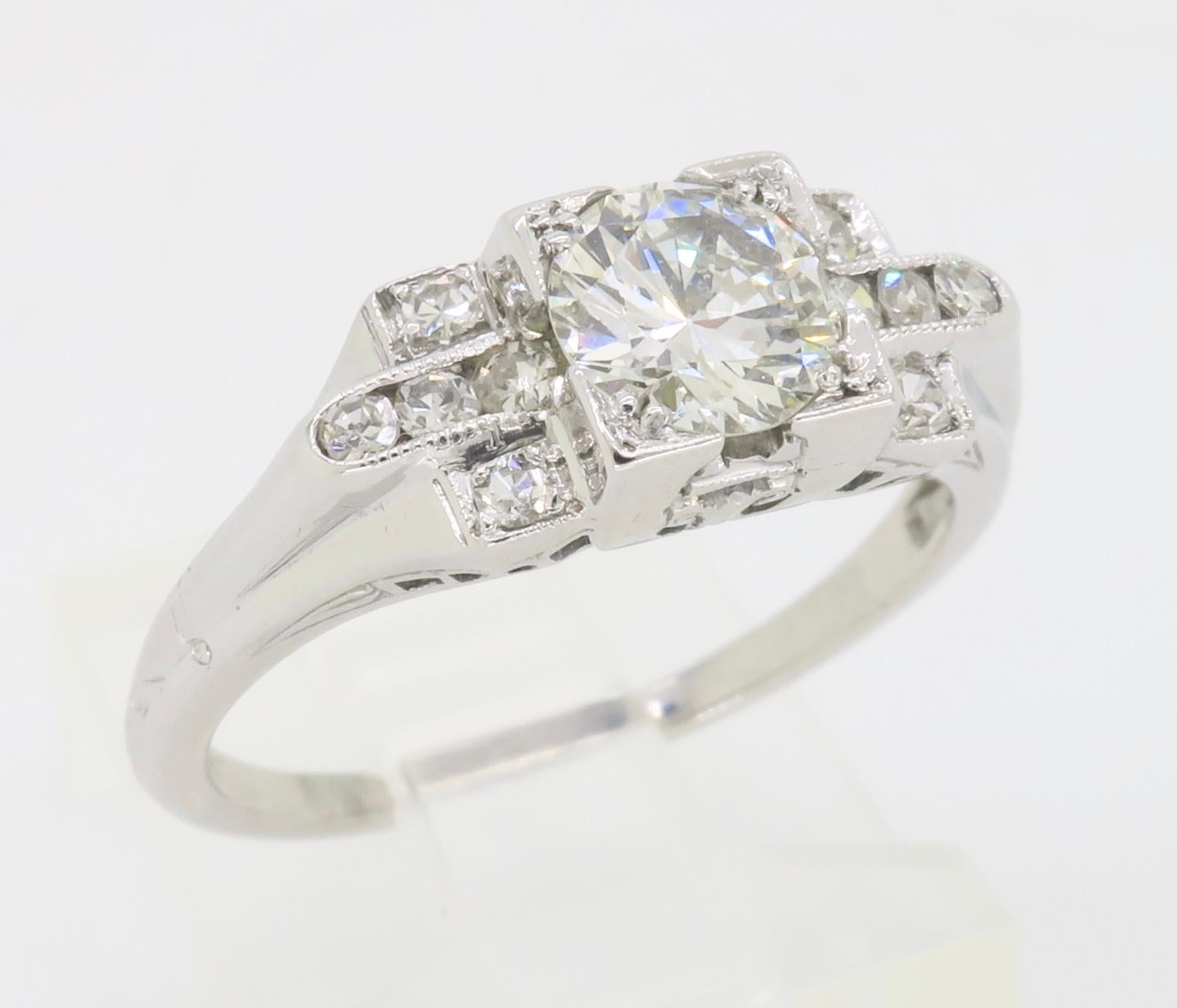 Women's or Men's 18K Art Deco Diamond Ring