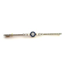 18k Art Deco Diamond Sapphire Pearl Target Bar Brooch