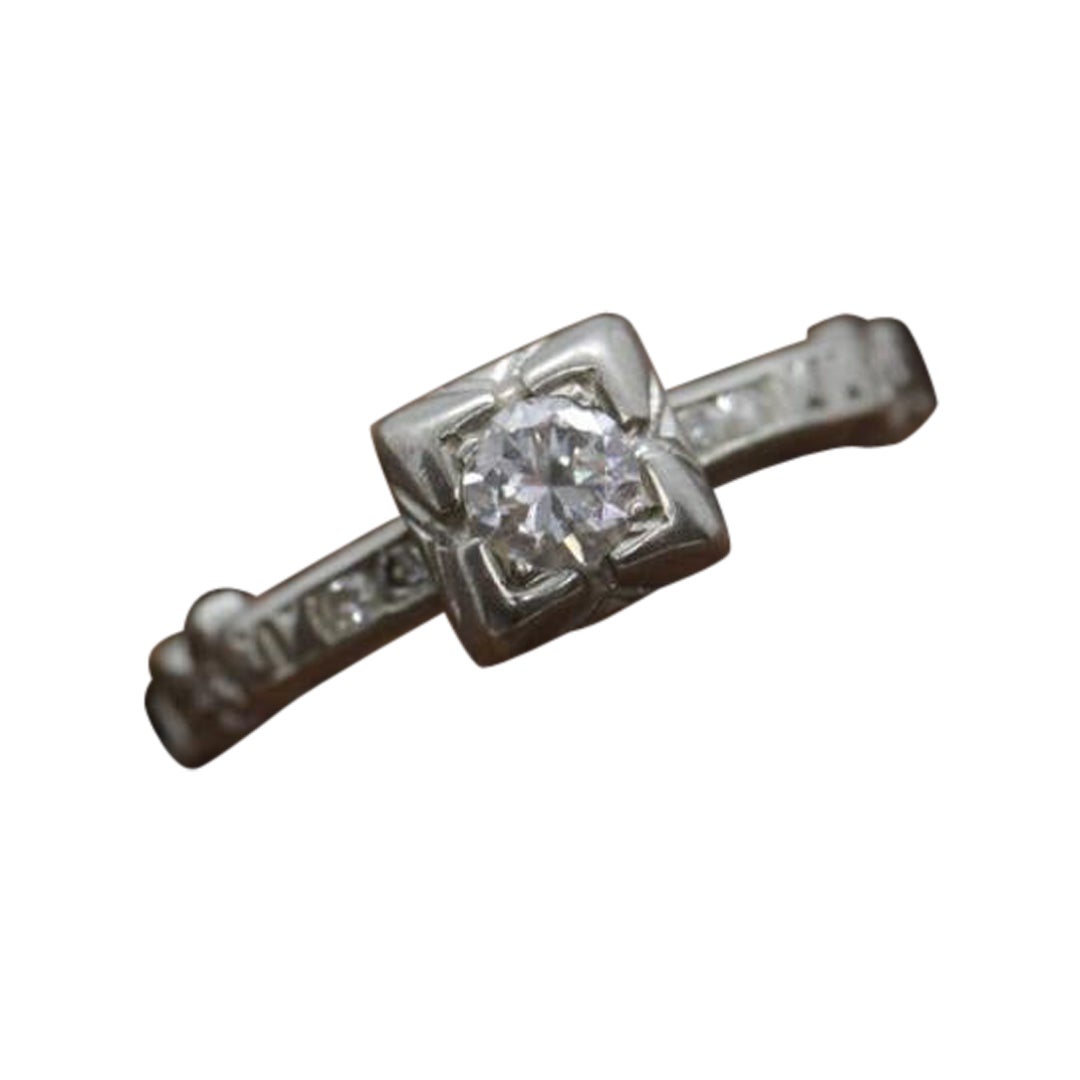 18k ART DECO Diamant Solitär-Ring. 18k Großer Diamant-Verlobungsring. 1920er Jahre