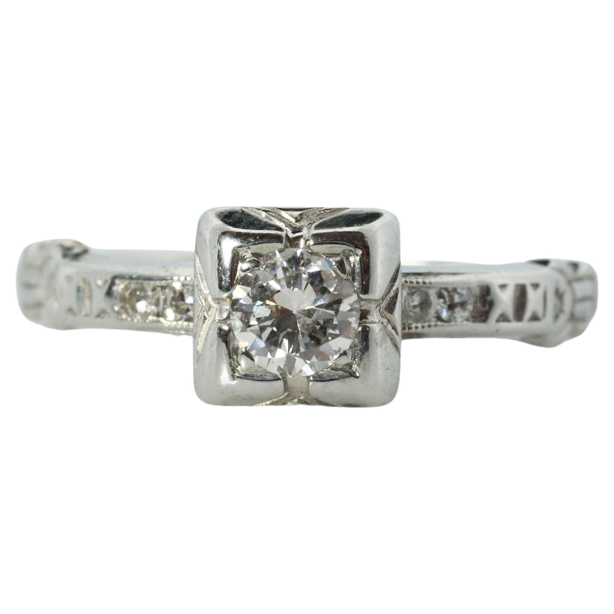 Anillo solitario de diamantes 18k ART DECO. 18k Gran anillo de compromiso de diamantes. 1920s