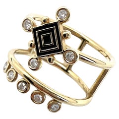 Diamond Black Enamel Gold Art-Deco Edwardian Revival Double Band Ring