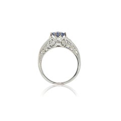 18K Art Deco Filigree Blue Sapphire Ring