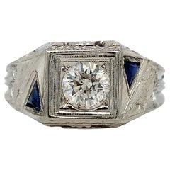 18K Art Deco Men's Diamond & Sapphire Ring