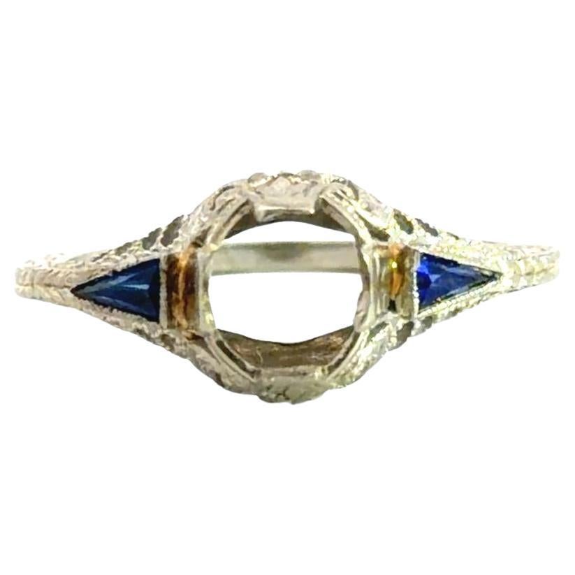 18k Art Deco Mount Ring With Sapphire Details For Sale